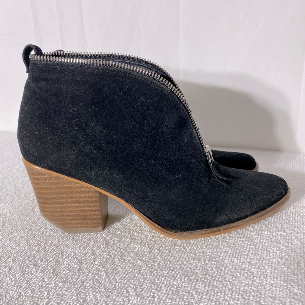 Beast Fashion Black Faux Suede Pointed Toe Chunky Heel Ankle Boots Booties 8